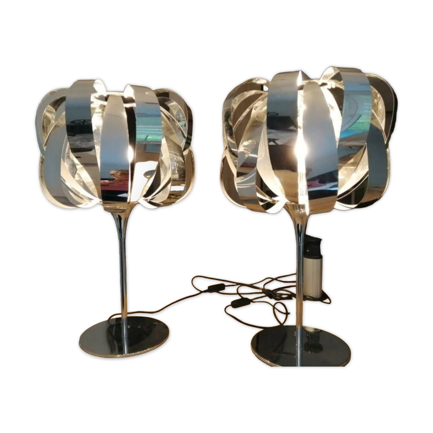 Pair of chrome lamps