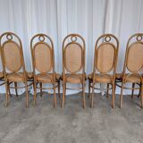Set of 8 Vintage Bentwood Cane Dining Chair, Thonet Style, 1970s Yugoslavia