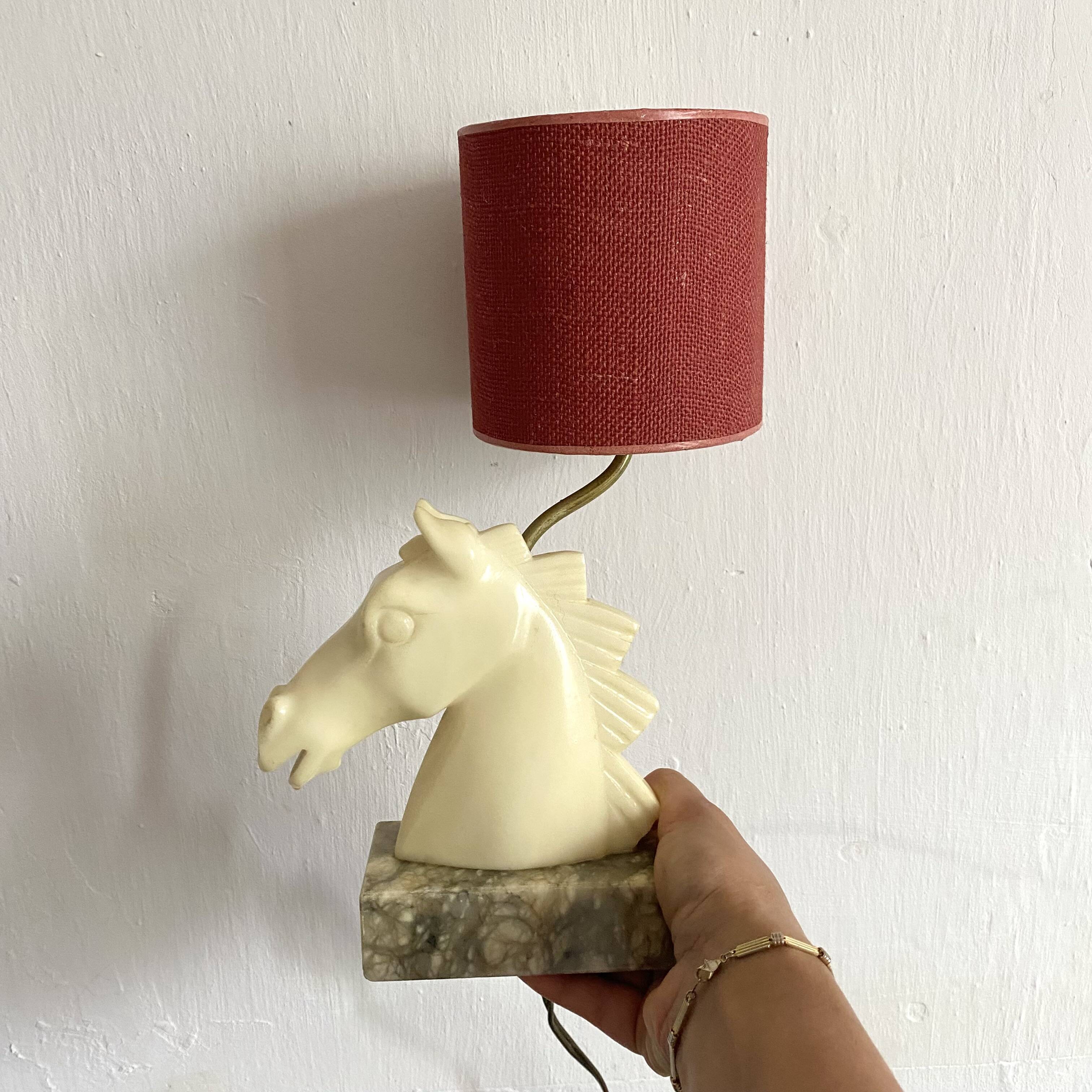 Alabaster horse head lamp, Italy