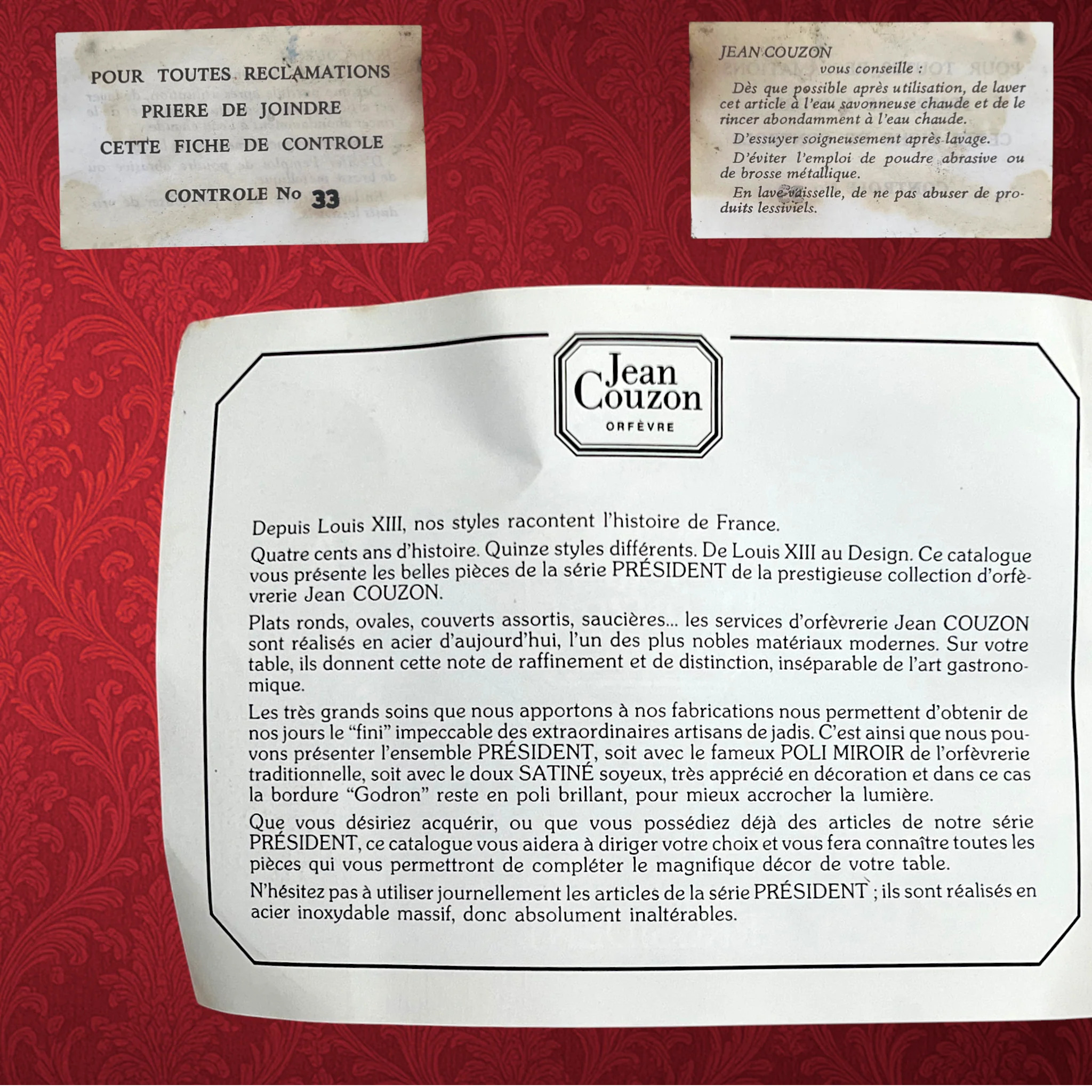 Seau à champagne Jean Couzon Président en inox 18/10 avec documents d’origine – années 1970