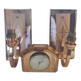 Two wall lights and matching alarm clock in rose mirrored glass