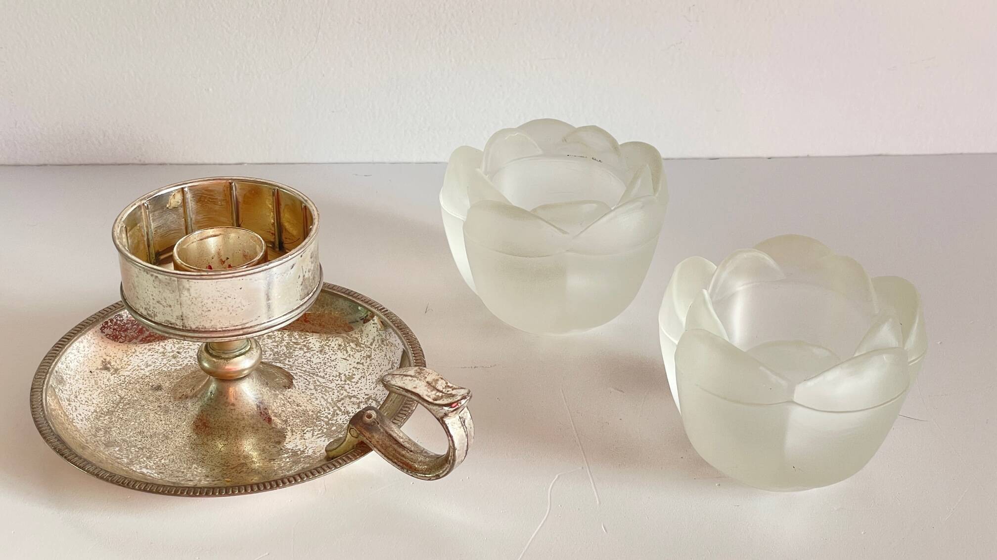 Vintage Silver Glass Candle Holder