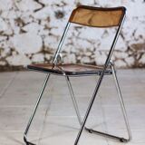 Set of 3 folding chairs in plexiglass and chrome, 1970.