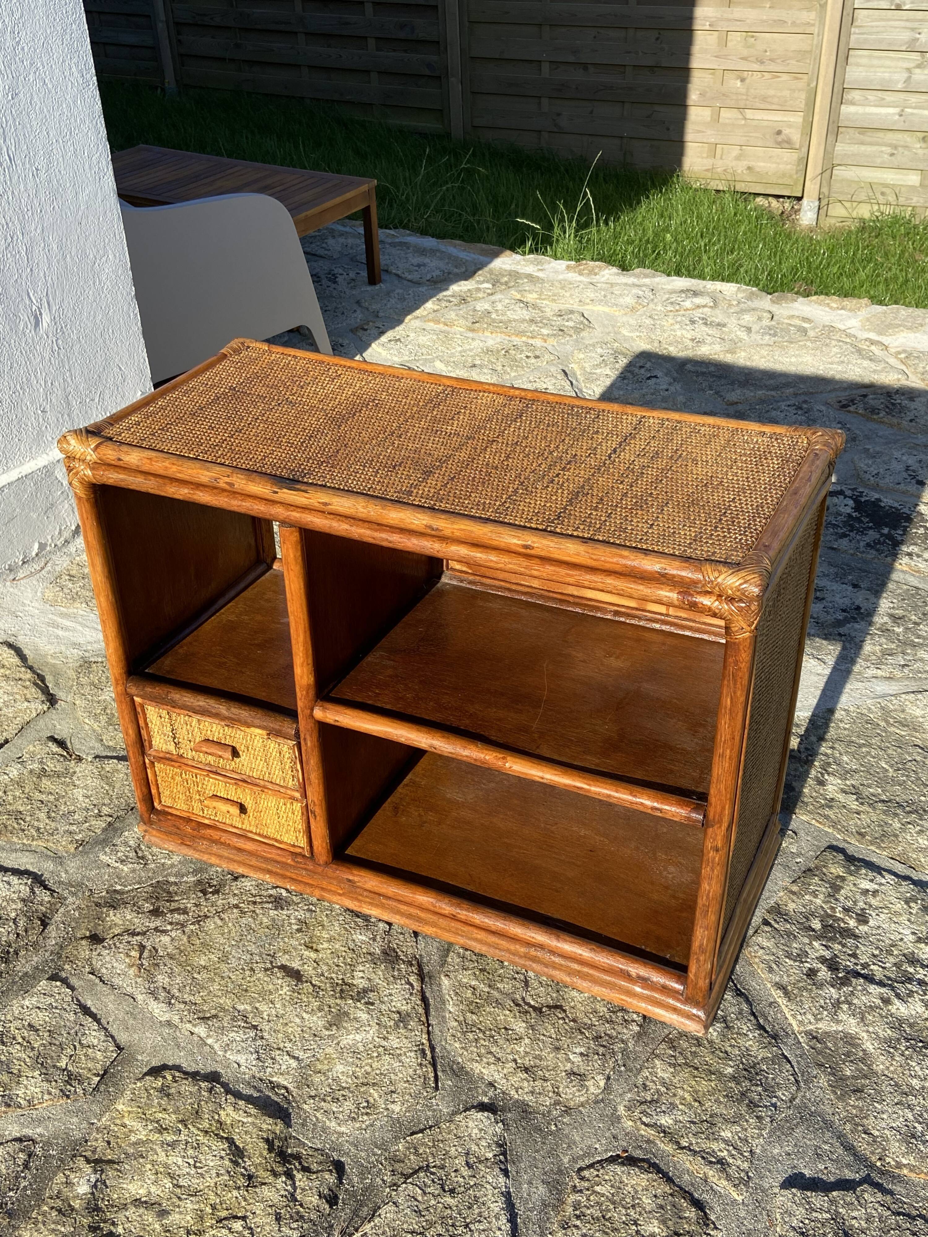 Wooden chest of drawers and rattan