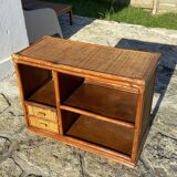 Commode en bois et rotin