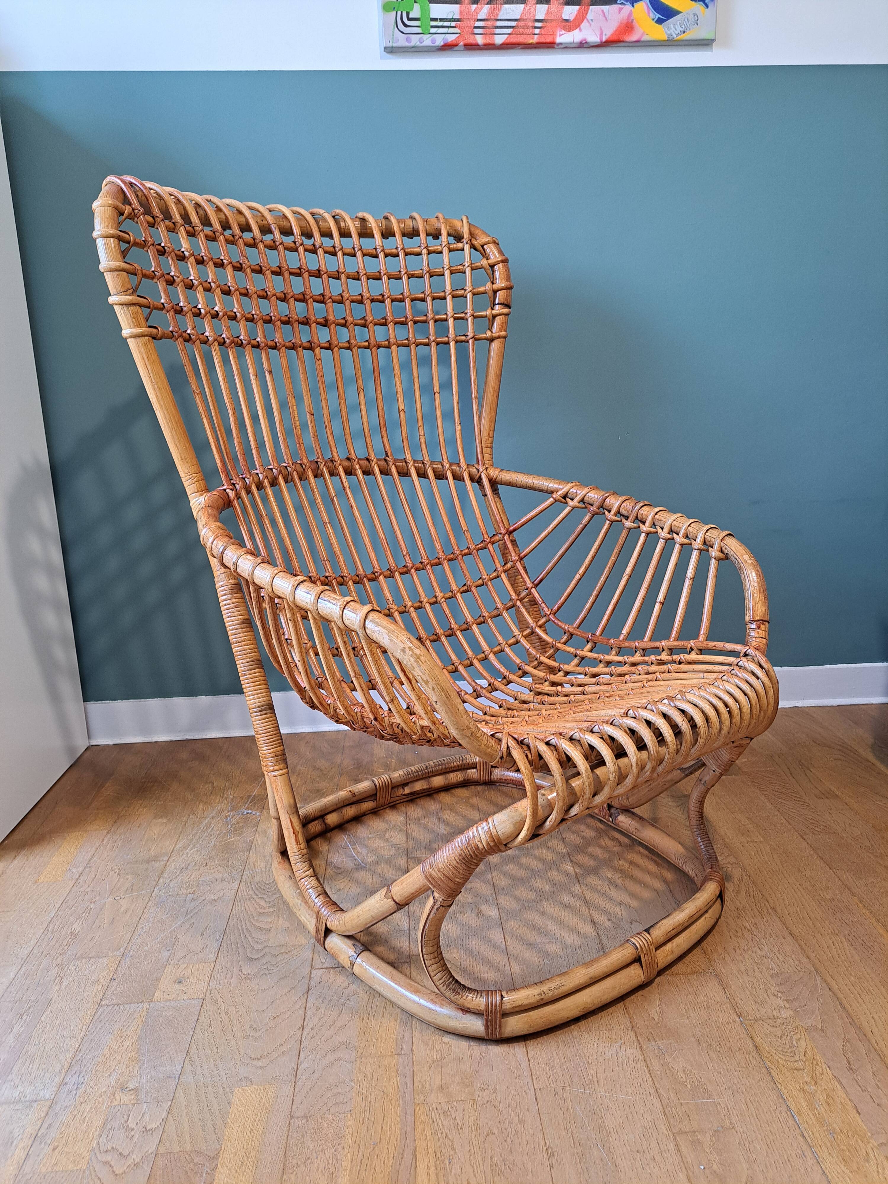 Rattan armchair by Tito Agnoli
