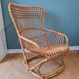 Rattan armchair by Tito Agnoli