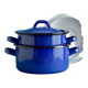 Paire de petites casseroles vintage en tôle émaillée bleues