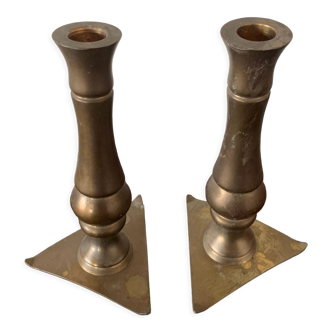 Set of 2 solid bronze candle holders