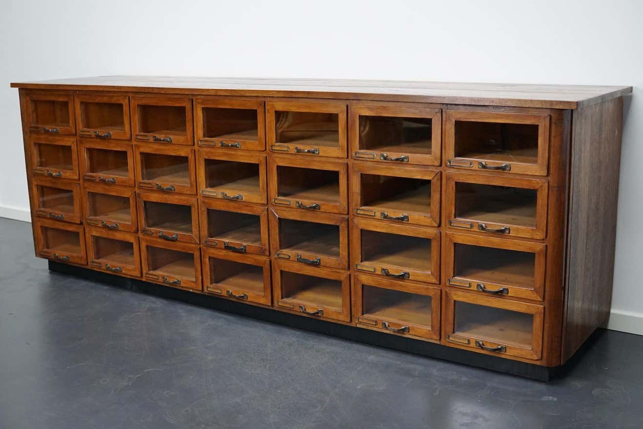 Vintage dutch oak haberdashery cabinet 1930s