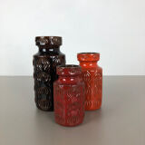 Set of three vintage pottery fat lava 'onion' vases made by Scheurich, Germany