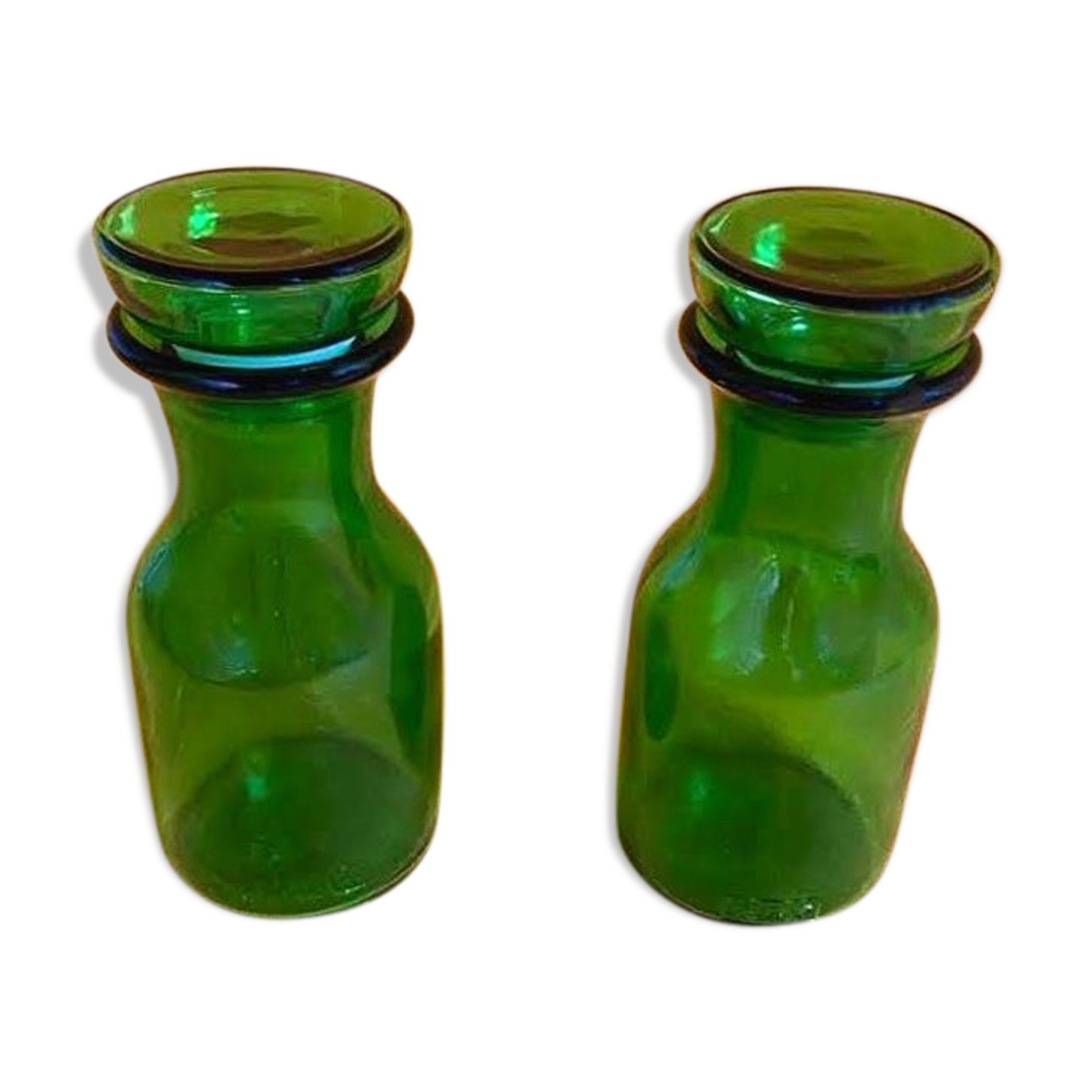 Green glass apothecary pots