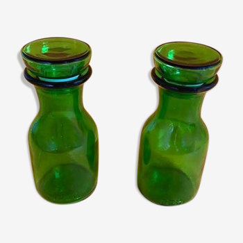 Green glass apothecary pots