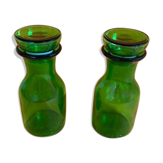 Green glass apothecary pots