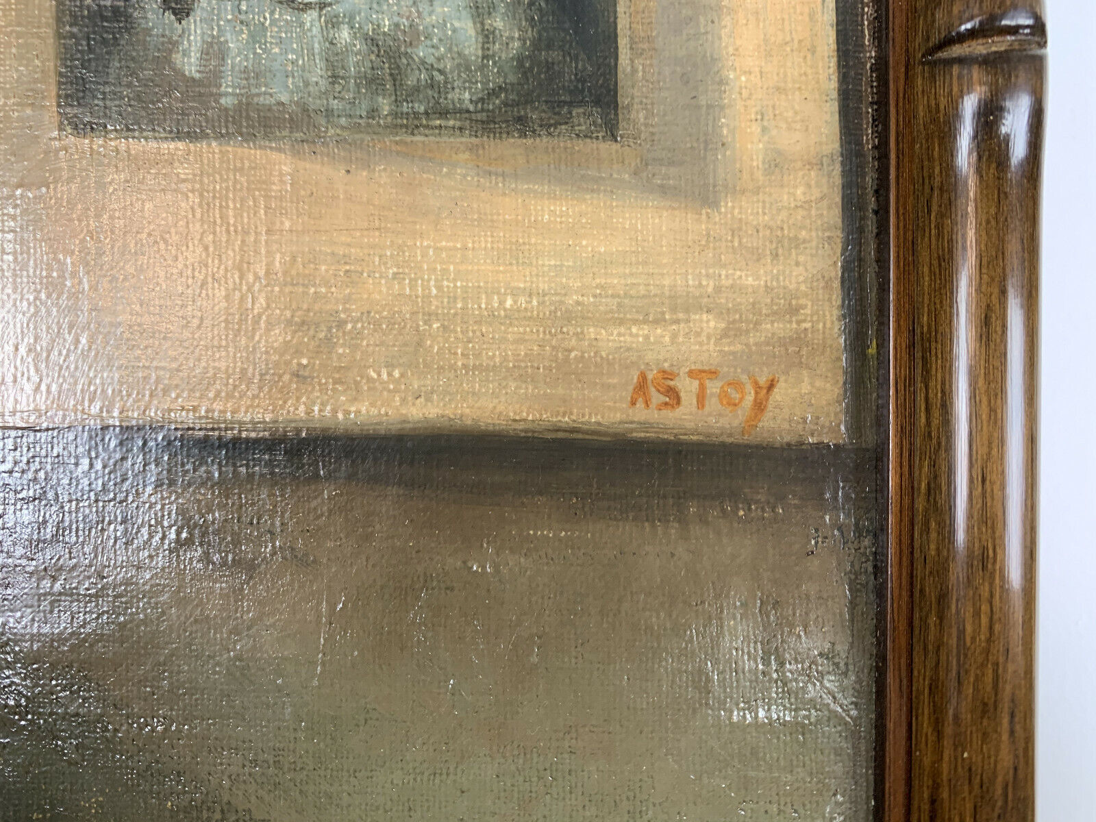Painting, oil on canvas, still life with apples with bamboo frame