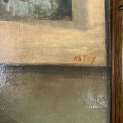 Painting, oil on canvas, still life with apples with bamboo frame