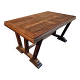 French vintage table in solid oak, Arts & Crafts style, 1930s–1940s.