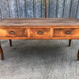 Antique solid cherry farmhouse table with 3 drawers and 2 pulls