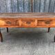 Antique solid cherry farmhouse table with 3 drawers and 2 pulls