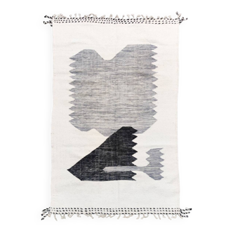 Moroccan Berber kilim ecru with black and gray patterns 248x150cm