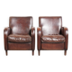 Dark cognac-coloured set of 2 sheepskin armchairs with a sleek design