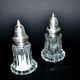 Vintage molded glass and silver metal salt shakers - salt pepper BISTROT