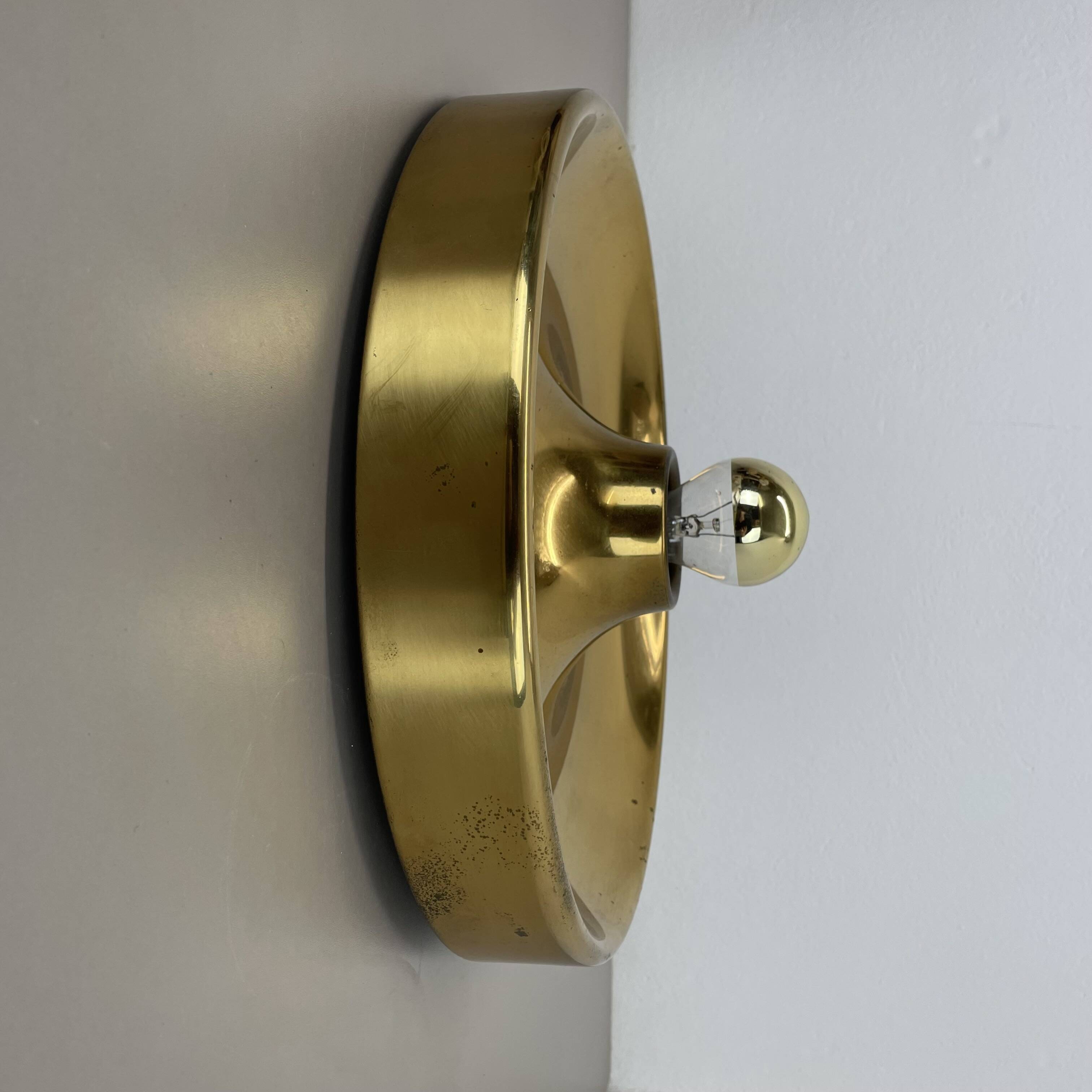 Large 39cm golden charlotte perriand style disc wall lights, germany 1960s