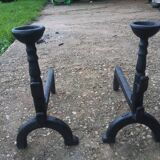 Pair of Small Fireplace Andirons with Bowls