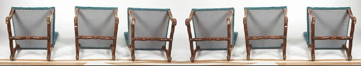 Set of 6 blue Louis XIII style chairs