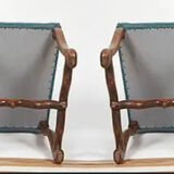 Suite de 6 chaises de style Louis XIII bleues