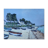 Hst painting "beach with boats" marine normandy brittany by robert leboucher