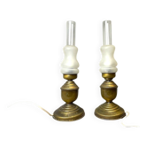 Pair Portuguese rustic brass table lamps