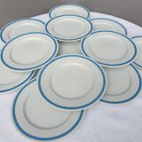Set 12 plates checkered earthenware blue Lustucru diam25