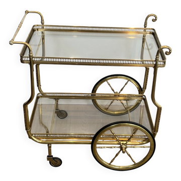 Rolling Table with Large Brass and Glass Wheels, Maison Jansen, Circa 1940