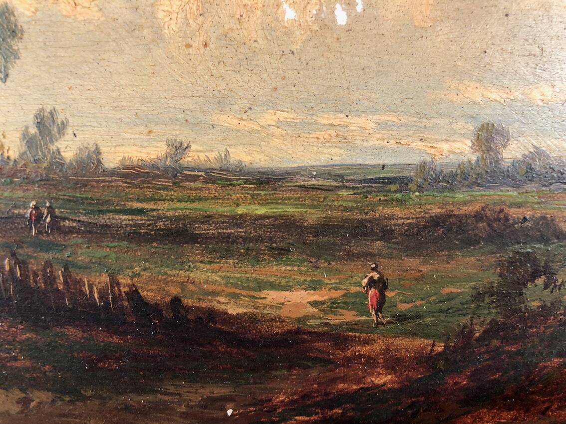 Godchaux. Oil on panel, animated landscape. 19th century
