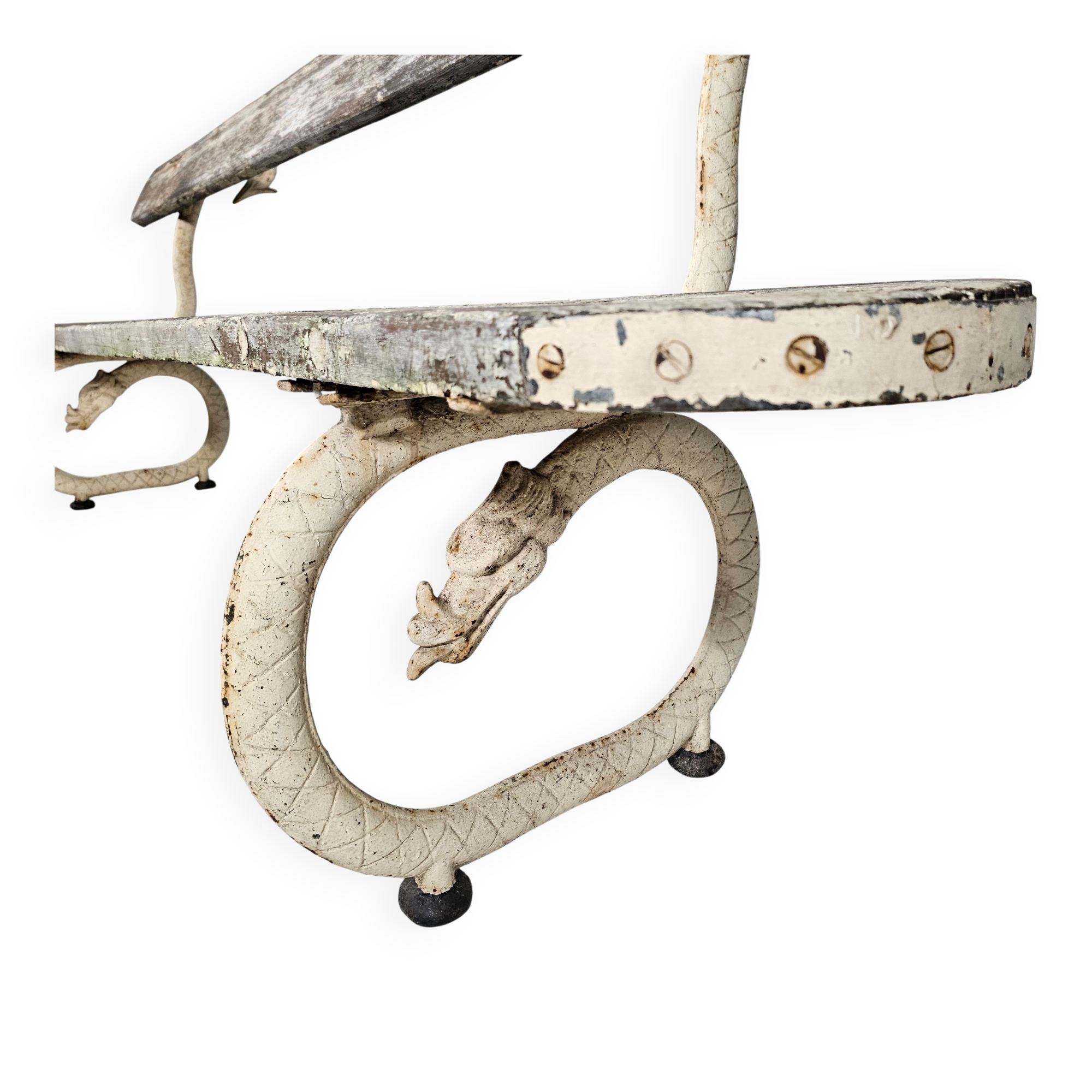 Banc de jardin français du début 1900 avec dragons et flèches