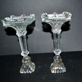 Set of 2 Egyptian-decorated candlesticks, Vallerysthal glassware, 1900