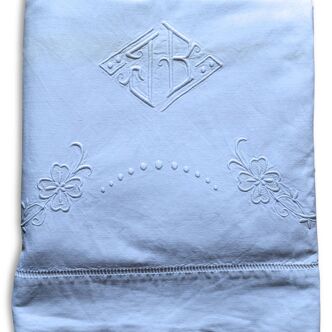 Old linen dish cloth, embroidered Monogram "JB"