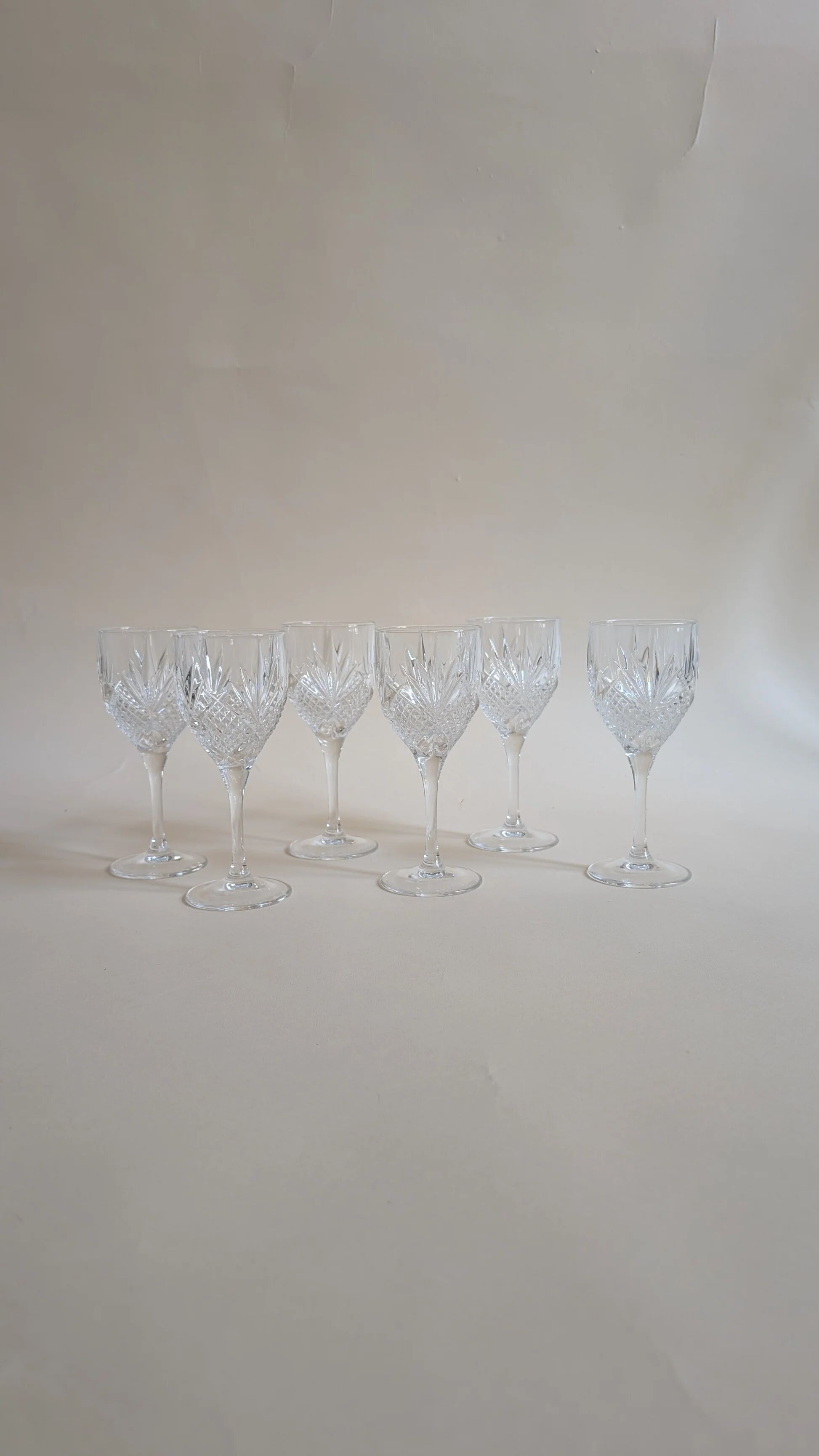 Set of 6 cut crystal wine glasses