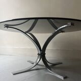 tulip coffee table in chromed metal and smoked glass, 1970s design