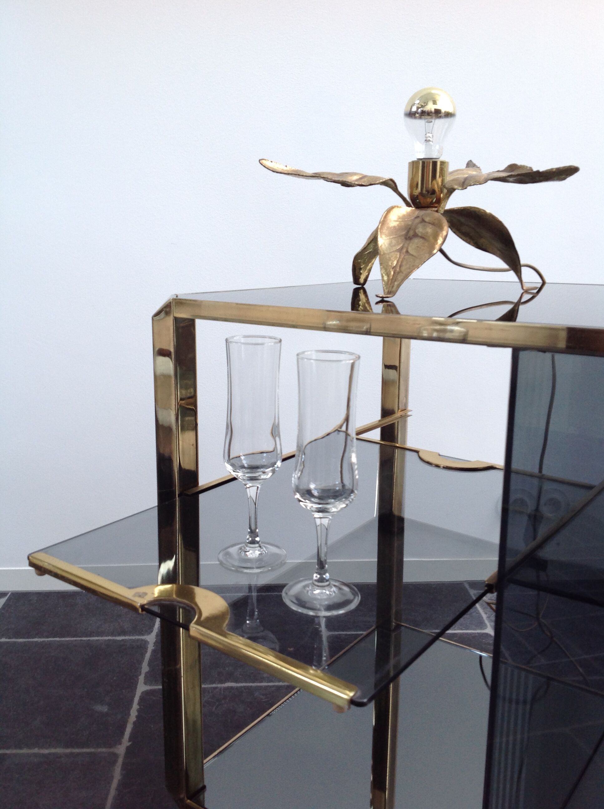 Bar Trolley in Brass & Smoked Glass by Mario Sabot, 1973