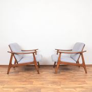 Mid-Century Pair of Polish Armchairs and Walnut Cabinet, 1960s, Set of 3.