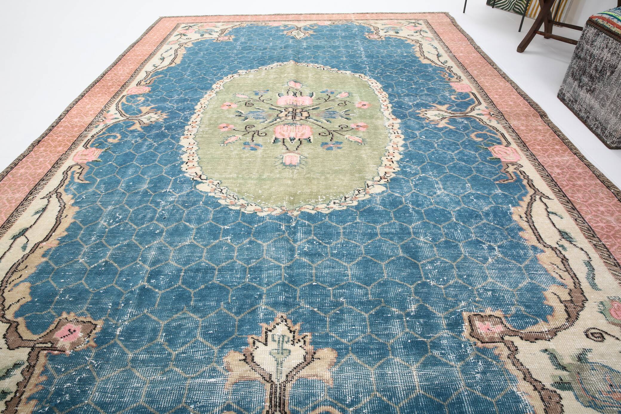 7x10 Blue & Green Handmade Turkish Vintage Rug, 211x320 Cm SK4996