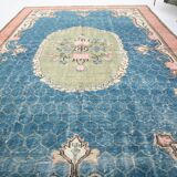 Tapis turc vintage fait main bleu et vert 7x10, 211x320 cm SK4996