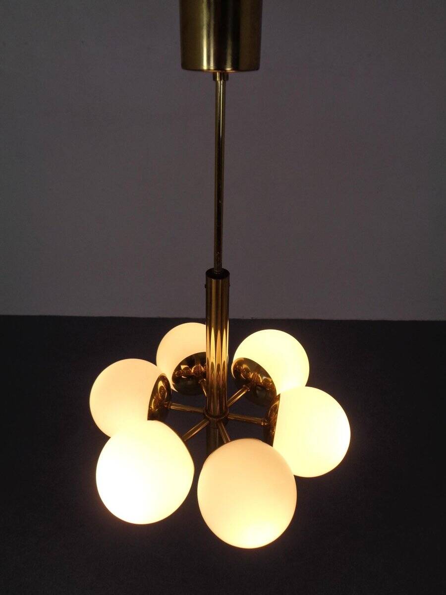 Sputnik brass and glass ceiling chandelier from Kaiser Idell / Kaiser Leuchten, Germany, 1960s