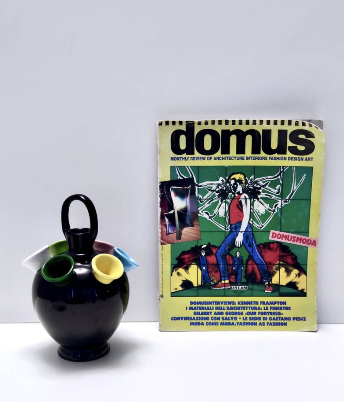 Vintage Black Lacquered Ceramic Tulip Vase Ascribable to Pucci Umbertide, I