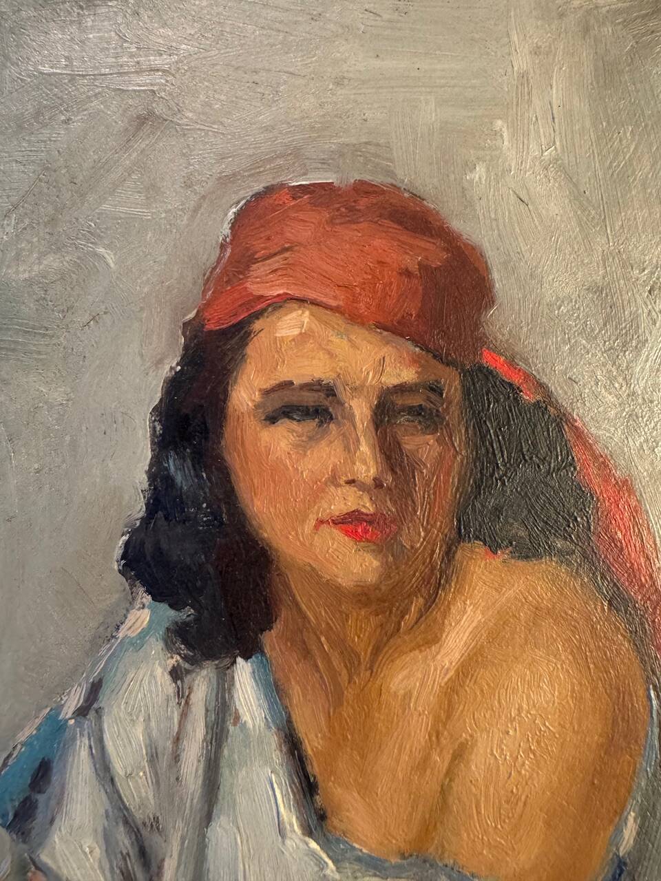 Old painting, portrait of a gypsy woman, signed Yves Diey, 20th century