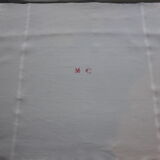 9 old linen towels embroidered MC with red thread