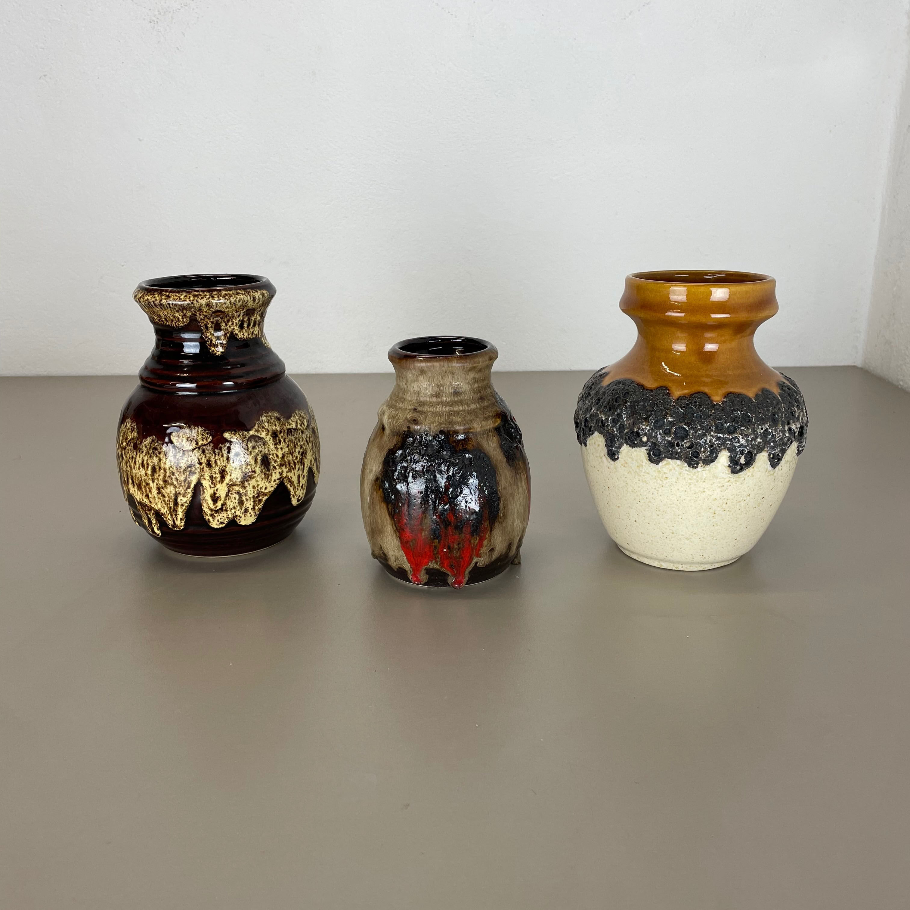Set of 3 multi-color fat lava op art pottery vase made bay ceramics, germany