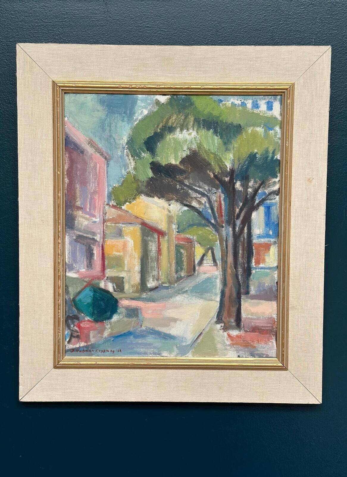 Huile sur toile originale suédoise – « Rue urbaine » par Ingrid Hedman Koppang